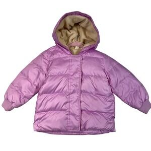 J.Crew Baby Girl Puffer Jacket 18-24 Months Purple Hooded Down Feather Fill Coat